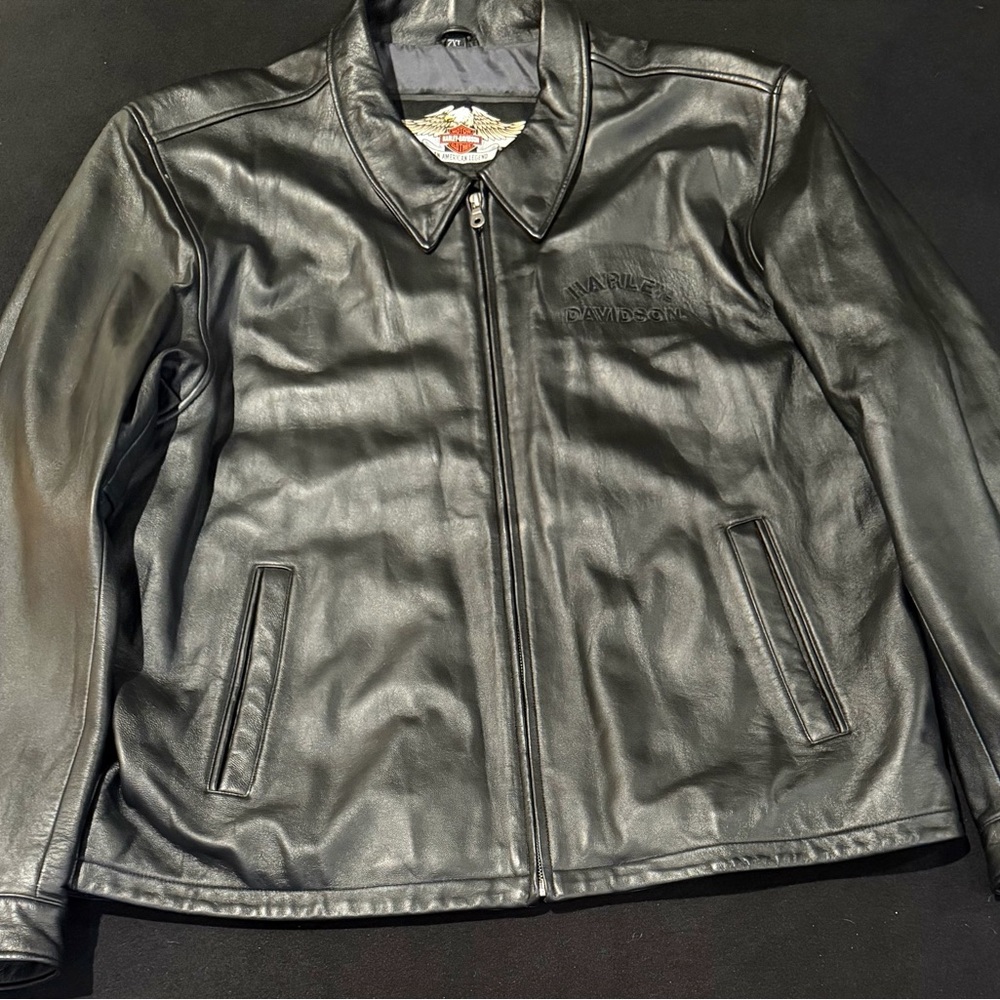 Harley-Davidson Embossed Black Leather Jacket Vintage‎ Mens Size 2XL